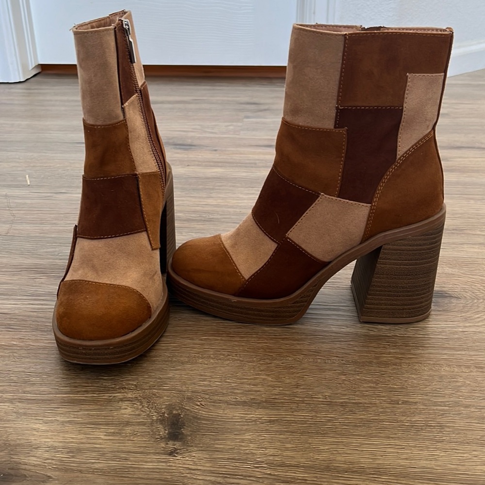 Patchwork chunky boots
